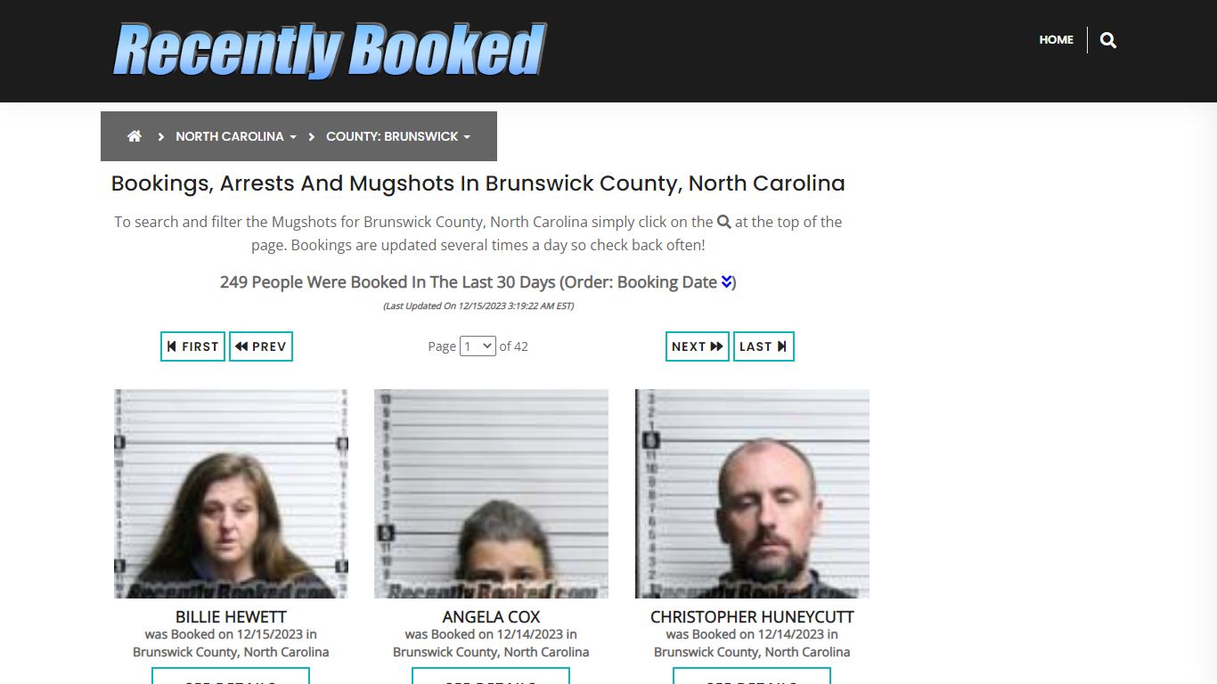 Bookings, Arrests and Mugshots in Brunswick County, North Carolina